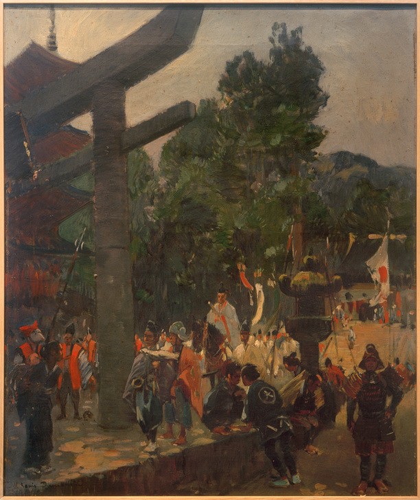 Louis Dumoulin, Fest in Nikkô (Architektur,Feste,Shogun,Kunst,Landschaft,Mensch,Tor,Völkerkunde,Volksfest,Impressionismus,Baum,Architekturdarstellung,Französische Kunst,Festplatz,Feste Und Feiern,Land Und Leute,Feier)