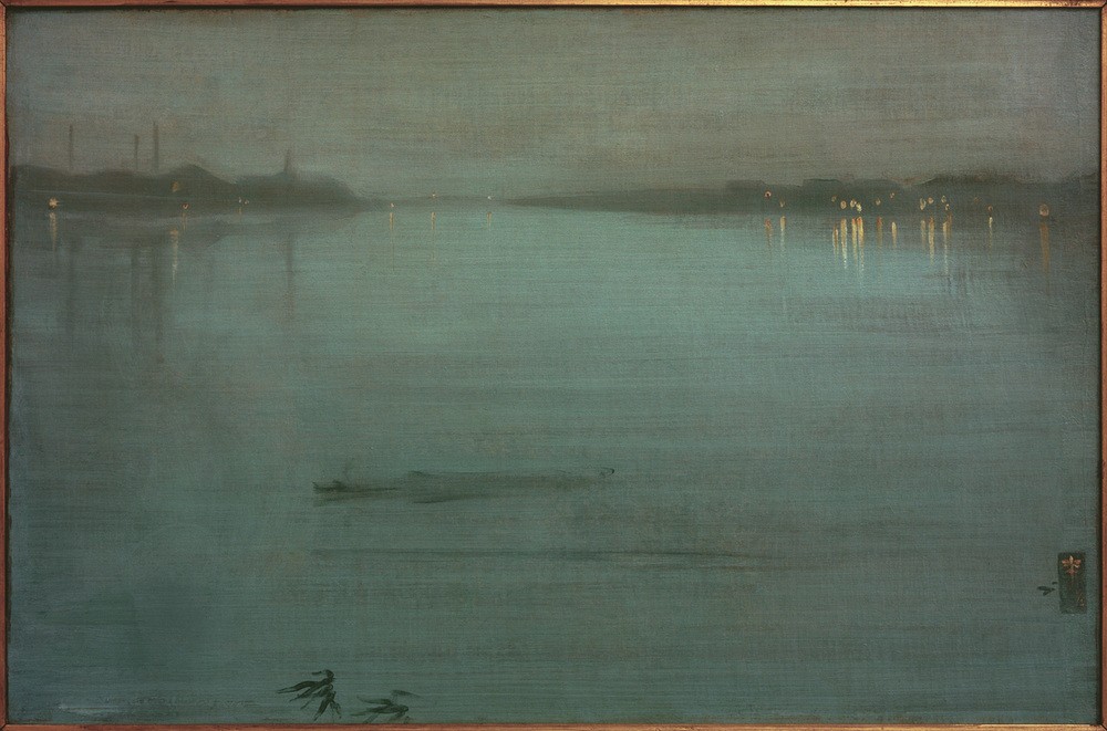 James Mcneill Whistler, Nocturne: Cremorne Lights (Kunst,Landschaft,Licht Und Beleuchtung,Stadt,Tageszeiten,Nacht,Impressionismus,Fluss,Spiegelung,Amerikanische Kunst,Licht,Us-Amerikanische Kunst,Ufer,Ansicht,Blau,Monochromie,Farbe)