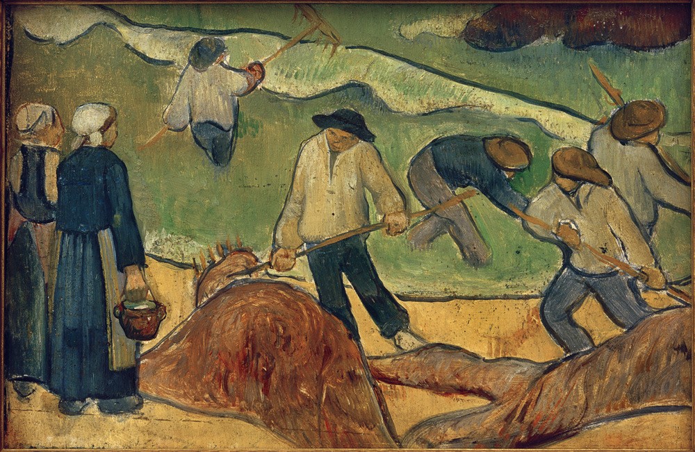Paul Serusier, Landschaft mit Tangfischern (Arbeit,Fischer,Fischerei,Frau,Küste,Kunst,Landschaft,Mann,Mensch,Strand,Volkskunde,Meer,Französische Kunst,Ufer,Landleben,Nabis,Landbevölkerung,Landarbeit,Tang,Schule Von Pont-Aven,Tangsammler,Männerleben,Land Und Leute)