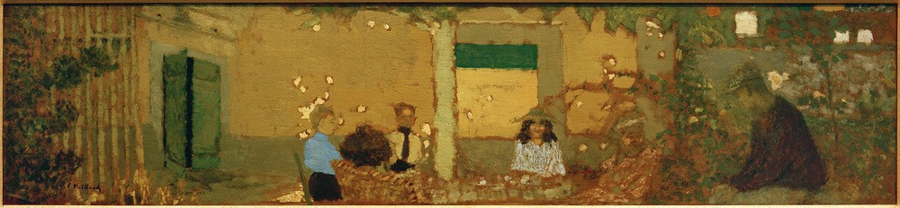 Edouard Vuillard, Familie im Garten (Architektur,Familie,Frau,Garten Und Park,Haus,Kind,Kunst,Landschaft,Mädchen,Mensch,Mutter Und Kind,Wohnhaus (Allgemein),Ehefrau Von Berühmten,Hausgarten,Künstlerfrau,Künstlerhaus (Wohnhaus),Architekturdarstellung,Französische Kunst,Im Freien (Allgemein),K)