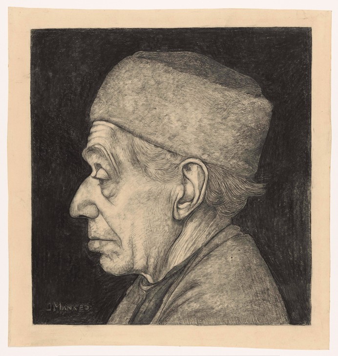 Jan Mankes, Douwe, im Profil nach links (Kopfbedeckung,Mann,Portrait,Kreide,Niederländische Kunst,Papier,Profil,Kopf,Alter Mann)