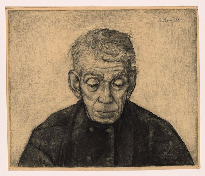 Jan Mankes, Douwe von vorne gesehen (Mann,Portrait,Kreide,Niederländische Kunst,Papier,Alter Mann)