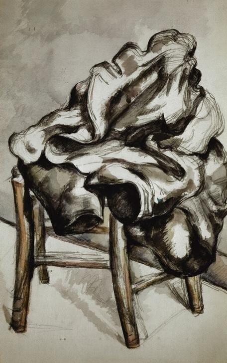 Paul Cézanne, Mantel auf einem Stuhl (Kunst,Mantel,Möbel,Textil,Impressionismus,Stillleben,Studie,Französische Kunst,Kleidung (Allgemein),Stuhl,Bleistift,Faltenwurf)
