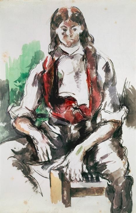 Paul Cézanne, Le garçon au gilet rouge (Jugend (Lebensalter),Mann,Mensch,Mode,Volkskunde,Impressionismus,Portrait,Weste,Französische Kunst,Gedanken,Rot,Land Und Leute,Junger Mann)