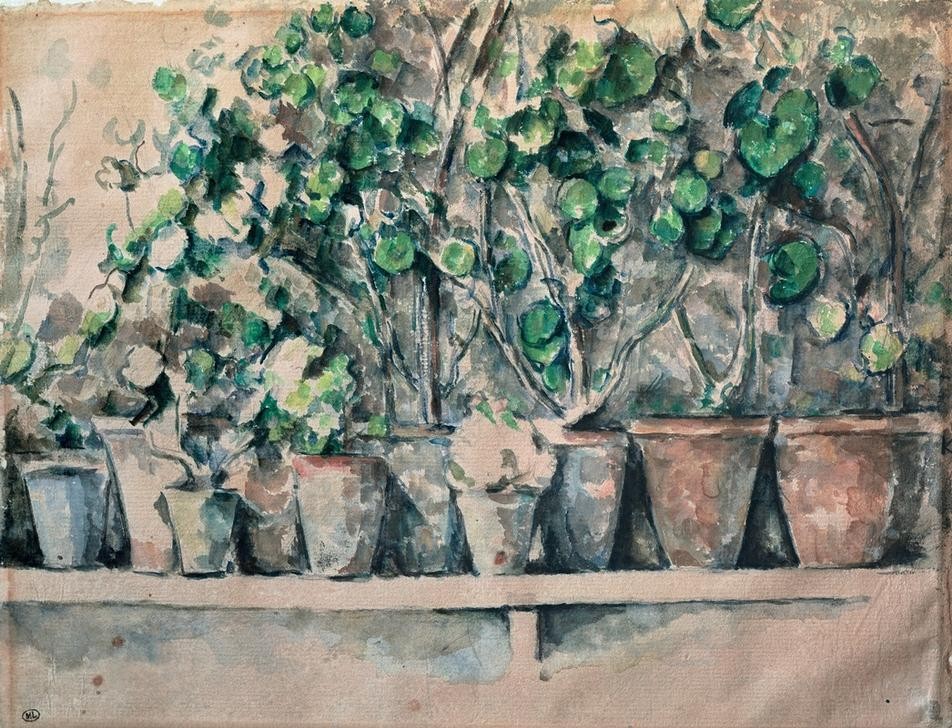 Paul Cézanne, Les pots de fleurs (Botanik,Kunst,Impressionismus,Stillleben,Topfpflanze,Französische Kunst,Bleistift,Blumentopf,Geranie)