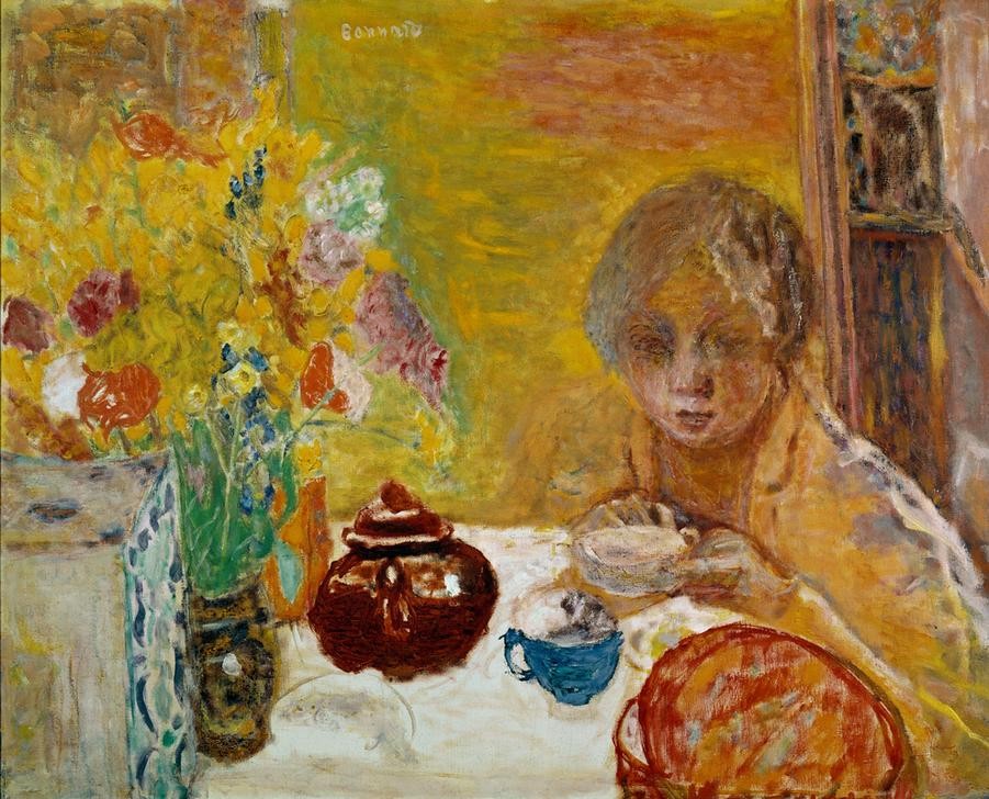 Pierre Bonnard, Le déjeuner (Essen Und Trinken,Kanne,Kind,Kunst,Tafelsitten,Frühstück,Blumenstrauss,Französische Kunst,Nabis,Tasse)