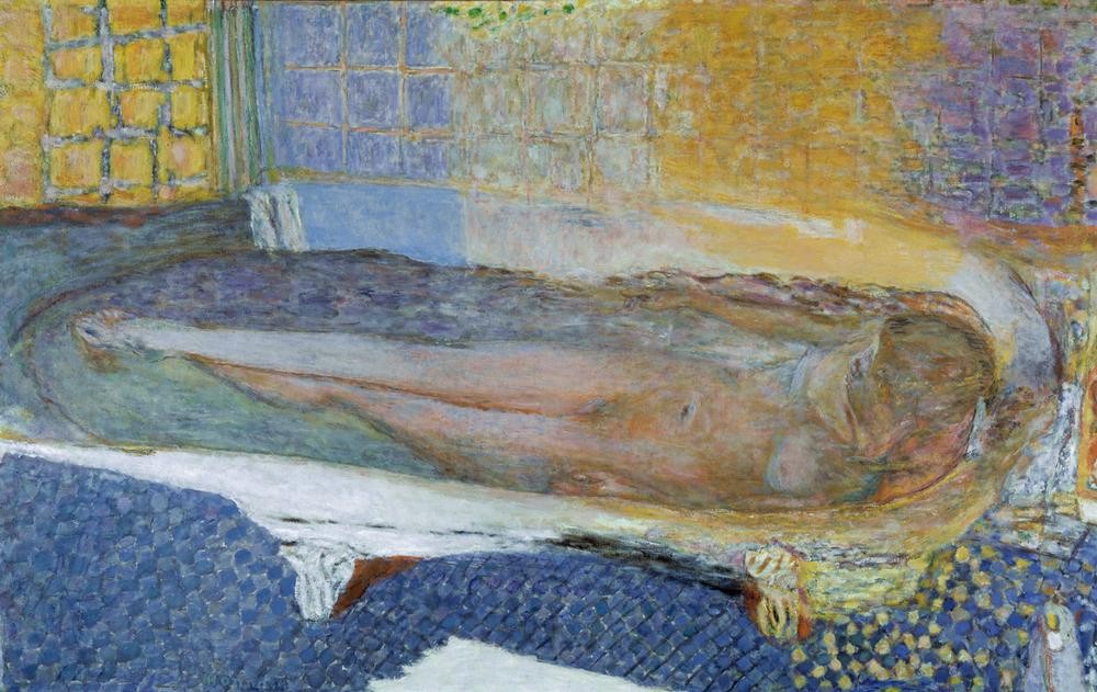 Pierre Bonnard, Nu dans le bain (Körperpflege,Bad,Frau,Wannenbad,Wasser,Impressionismus,Akt,Französische Kunst,Nacktheit,Badezimmer,Nabis,Entspannung,Fliese,Badewanne)