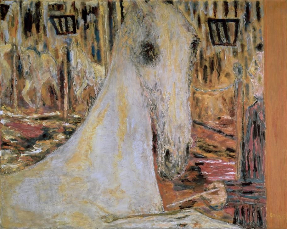 Pierre Bonnard, Le cheval de cirque (Fahrendes Volk,Gesellschaft,Kunst,Pferd (Tier),Zirkus (Theater),Impressionismus,Französische Kunst,Tier,Schimmel (Pferd),Mensch Und Tier)