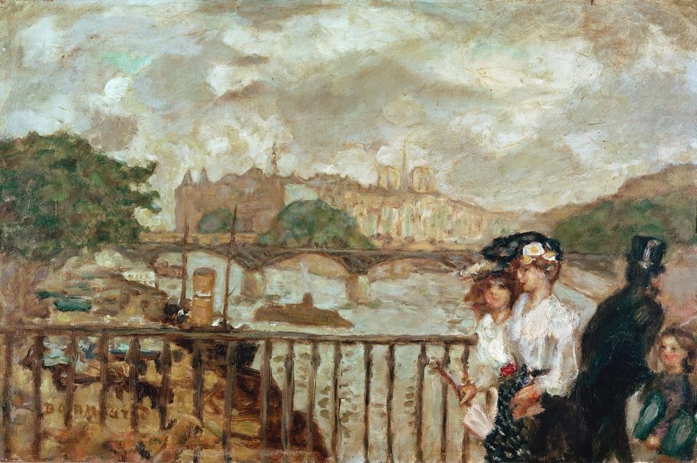 Pierre Bonnard, Paris, le Pont des Arts (Brücke,Geographie,Kunst,Strassenszene,Impressionismus,Hund,Fluss,Vedute,Französische Kunst,Fussgänger,Ansicht,Nabis,Jahrhundertwende,Topographie)