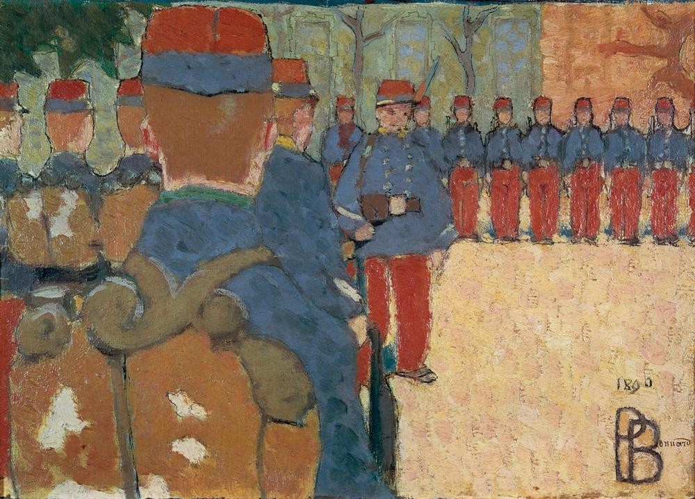Pierre Bonnard, Die Übung (Kunst,Länder,Mann,Militär,Soldat,Uniform,Rückenfigur,Französische Kunst,Nabis,Exerzierplatz,Exerzieren)