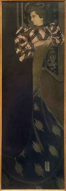 Maurice Denis, Madame Ranson in Grün (Ehefrau,Damenmode,Grafiker,Frau,Künstler,Kunst,Maler (Künstler),Mann,Mensch,Mode,Ehefrau Von Berühmten,Portrait,Künstlerfrau,Französische Kunst,Kleid,Japanmode,Kleidung (Allgemein),Muster,Nabis,Grün,Ganzfigurig,Gemustert,Person,Kariert,Farbe)