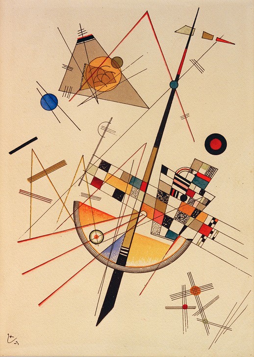 Wassily Kandinsky, Zarte Spannung (Bauhaus,Geometrie,Kunst,Expressionismus,Geometrisch,Der Blaue Reiter,Abstrakte Kunst,Russische Kunst,Kreis,Trapez,Dreieck,Abstraktion,Neue Kuenstlervereinigung Muenchen,Viereck,Rechteck,Halbkreis,Quadrat,Form,Farbigkeit,Signatur,Spannung,Farbe)