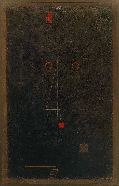 Paul Klee, Artistenbildnis (Artist,Bauhaus,Deutsche Kunst,Fahrendes Volk,Geometrie,Gesellschaft,Kunst,Mann,Mensch,Zirkus (Theater),Portrait,Expressionismus,Geometrisch,Der Blaue Reiter,Abstrakte Kunst,Schweizerische Kunst,Kreis,Gesicht,Schwarz,Abstraktion,Viereck,Rechteck,Halbkreis,)