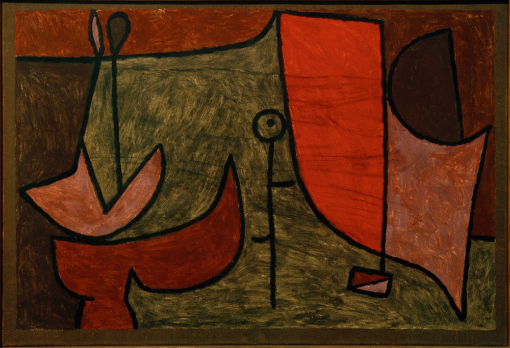 Paul Klee, Stillleben am Schalttag (Bauhaus,Deutsche Kunst,Jahr Und Kalender,Kunst,Stillleben,Expressionismus,Der Blaue Reiter,Abstrakte Kunst,Tag,Schweizerische Kunst,Kreis,Braun,Abstraktion,Rot,Viereck,Rechteck,Halbkreis,Form,Kleister,Farbe,Schalttag)