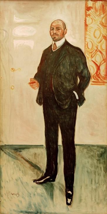 Edvard Munch, Walther Rathenau (Minister,Geschichte,Herrenmode,Industrieller,Kunst,Literatur,Mann,Mensch,Mode,Politiker,Schriftsteller,Tabak,Zigarette,Bart,Rauchen,Portrait,Anzug,Expressionismus,Aussenminister,Norwegische Kunst,Hände In Den Hosentaschen,Jude,Selbstbewusstsein,Skandinavi)