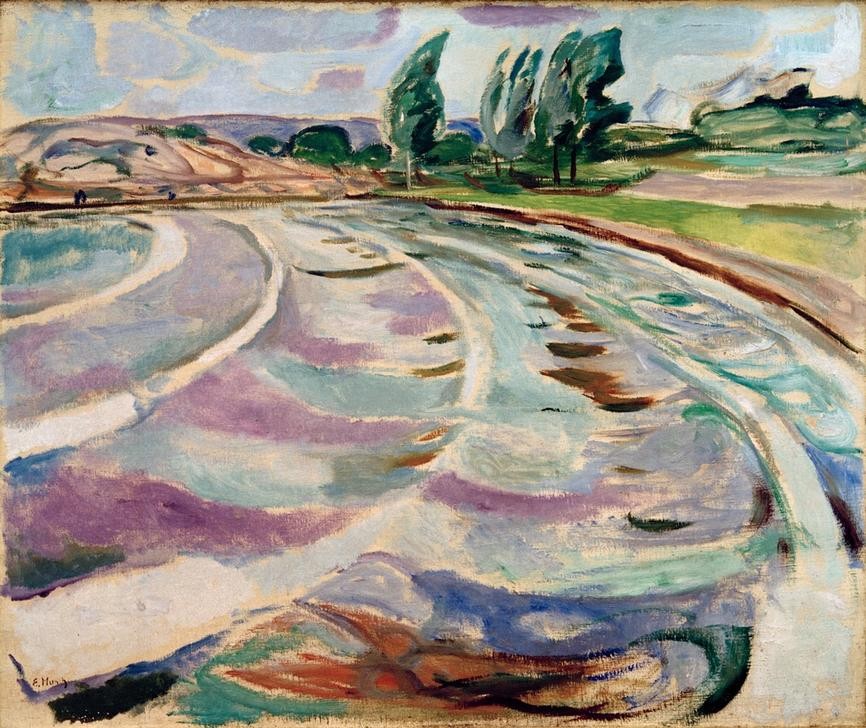 Edvard Munch, Die Welle (Küste,Kunst,Landschaft,Meer,Expressionismus,Wind,Norwegische Kunst,Ufer,Welle,Skandinavische Kunst,Privatsammlung,Signatur)