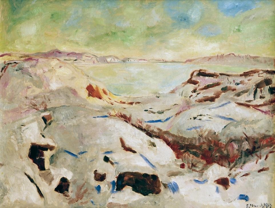 Edvard Munch, Winter in Kragerö (Winter an der Küste) (Geographie,Jahreszeiten,Küste,Kunst,Landschaft,Winter,Meer,Schnee,Expressionismus,Fjord,Norwegische Kunst,Skandinavische Kunst,Topographie,Signatur)