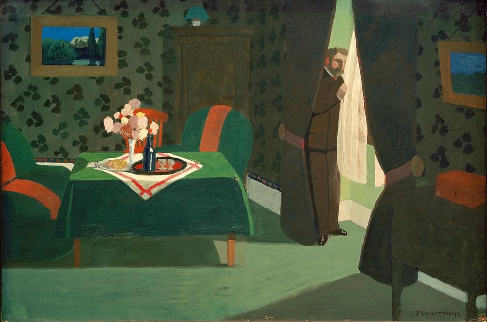 Felix Vallotton, L’attente (Alkohol,Freizeit,Wohnzimmer,Wohnung,Verabredung,Interieur,Flasche,Blick Aus Dem Fenster,Französische Kunst,Schweizerische Kunst,Tablett,Erwartung,Nabis,Gedeckter Tisch,Aus Dem Fenster Sehen,Männerleben,Rendez-Vous)