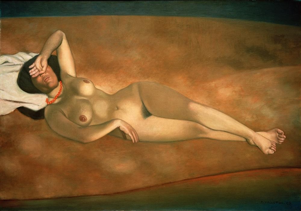 Felix Vallotton, Femme couchée sur le sable (Frau,Freizeit,Schmuck,Strand,Akt,Halskette,Sonnenbad,Perlenkette,Sand,Französische Kunst,Schweizerische Kunst,Schamhaar,Nabis,Liegen,Schlafen (Schlaf),Schlafen (Im Freien))