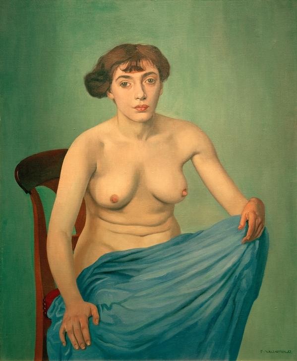 Felix Vallotton, Torse à l’étoffe bleue (Frau,Torso,Akt,Französische Kunst,Schweizerische Kunst,Halbakt,Stuhl,Blau,Nabis,Sitzen,Junge Frau,Tuch)