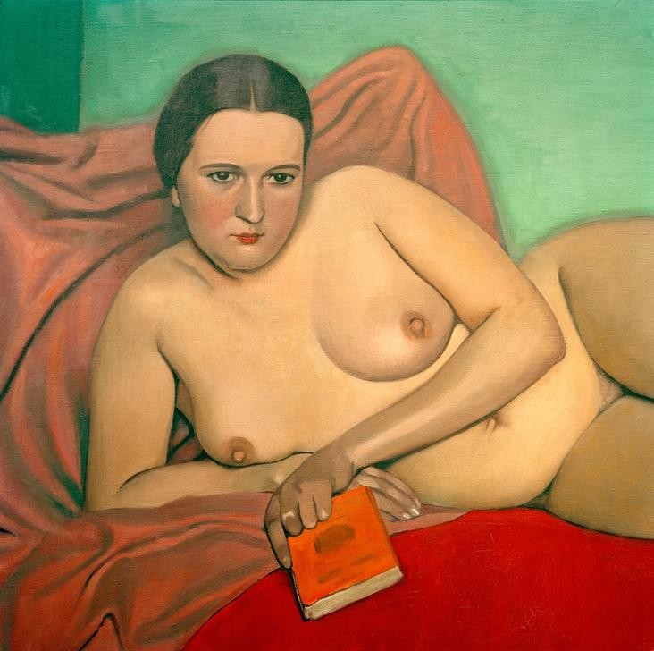 Felix Vallotton, Femme nue tenant un livre (Buch,Frau,Literatur,Akt,Lesen (Allgemein),Französische Kunst,Schweizerische Kunst,Nabis,Leserin,Mittelscheitel,Liegen,Ausschnitt)