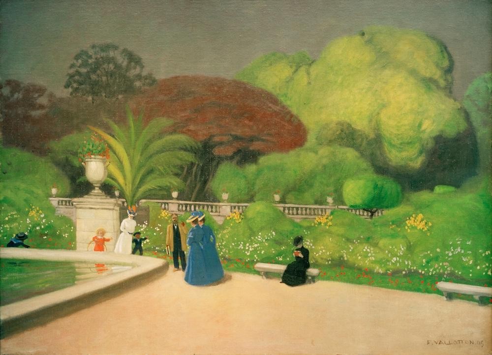 Felix Vallotton, Le Jardin du Luxembourg (Garten Und Park,Menschen Im Park,Park,Bank (Sitzgelegenheit),Spaziergang,Französische Kunst,Schweizerische Kunst,Menschen Im Garten,Nabis,Jahrhundertwende)
