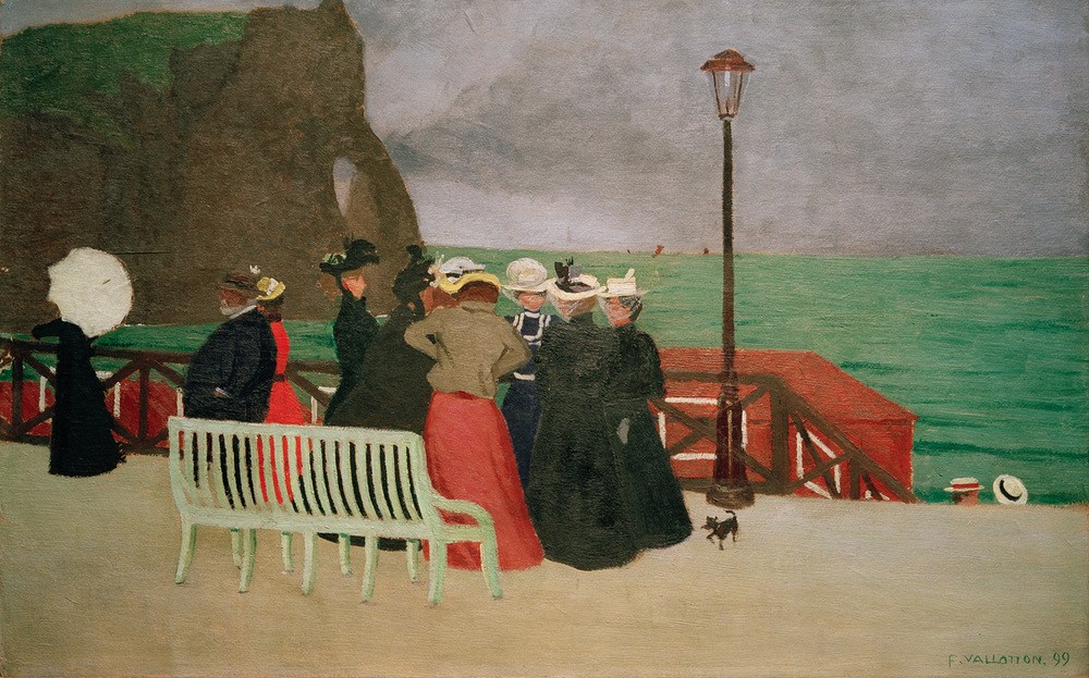 Felix Vallotton, Les planches à Etretat (Freizeit,Seebad,Strand,Strandpromenade,Urlaub,Reise,Französische Kunst,Schweizerische Kunst,Frauenleben,Nabis,Jahrhundertwende,Schwätzchen,Unterhaltung (Entertainment),Promenade,Unterhaltung (Gespräch))