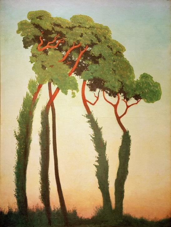Felix Vallotton, Derniers rayons (Kunst,Landschaft,Sonnenuntergang,Tageszeiten,Abend,Baum,Französische Kunst,Schweizerische Kunst,Nabis,Sonnenschein,Baumgruppe,Kletterpflanze)