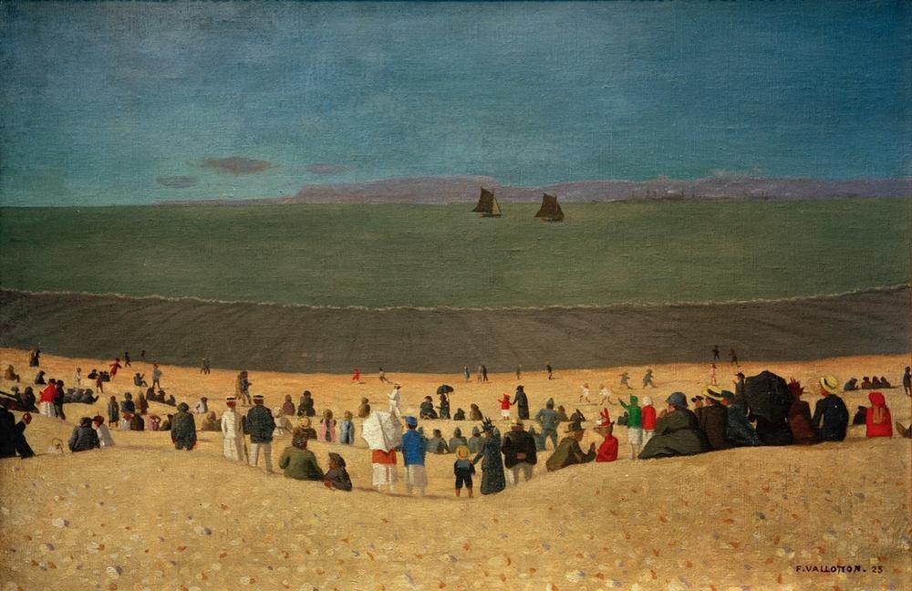 Felix Vallotton, La plage à Honfleur (Kunst,Landschaft,Freizeit,Seebad,Spaziergang,Strand,Urlaub,Meer,Reise,Französische Kunst,Schweizerische Kunst,Nabis)