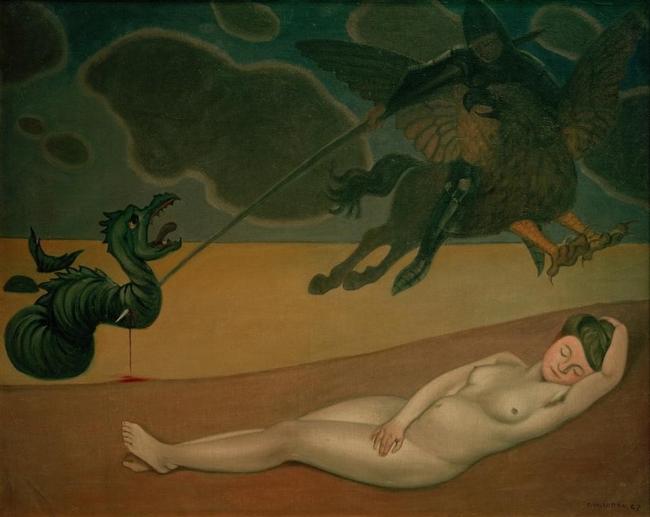 Felix Vallotton, Roger délivrant Angélique (Frau,Sage,Liebe,Literatur,Akt,Fabelwesen,Kampf Zwischen Mensch Und Tier,Legende,Gefangenenbefreiung,Französische Kunst,Schweizerische Kunst,Nabis,Drache (Fabelwesen),Schlafen (Schlaf),Person)