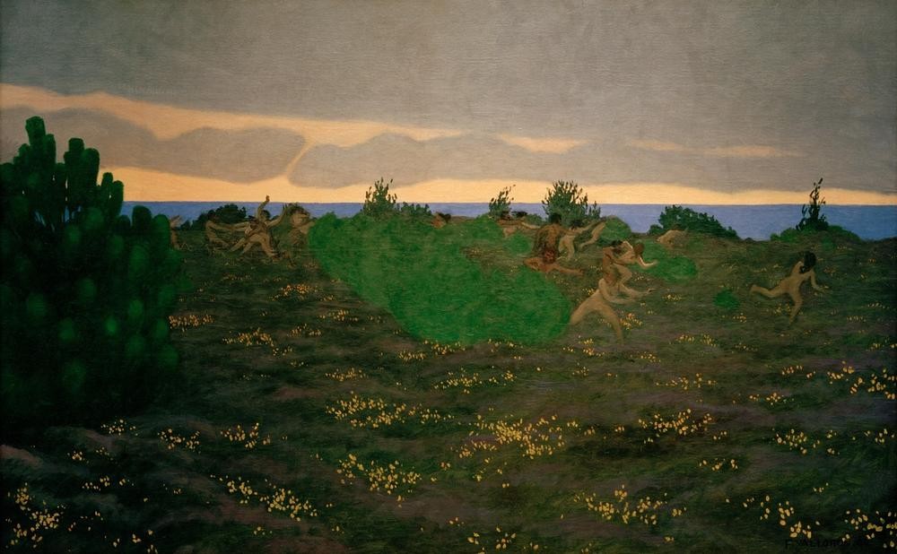 Felix Vallotton, Soir antique (Erotik,Freikörperkultur,Kunst,Landschaft,Mythologie,Symbolismus,Französische Kunst,Schweizerische Kunst,Im Freien (Allgemein),Nacktheit,Antikenrezeption,Nabis,Jahrhundertwende,Haschen)