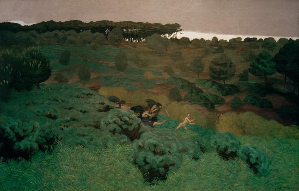 Felix Vallotton, Pentheus (Landschaft,Mythologie,Symbolismus,Flucht,Französische Kunst,Schweizerische Kunst,Verfolgung,Nabis,Jahrhundertwende,Griechisch-Römische Mythologie)