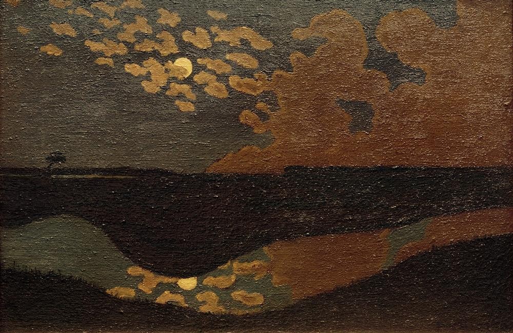 Felix Vallotton, Claire de lune (Himmel (Natur),Kunst,Landschaft,Mond,Wolke,Nacht,Fluss,Spiegelung,Schweizerische Kunst,Nabis,Vollmond,Mondschein)