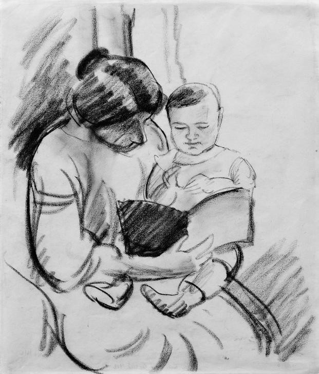 August Macke, Mutter mit Kind, lesend (Elisabeth und Walterchen (Ehefrau,Buch,Deutsche Kunst,Familie,Frau,Kind,Künstler,Maler (Künstler),Mutter Und Kind,Kleinkind,Ehefrau Von Berühmten,Portrait,Expressionismus,Lesen (Allgemein),Mutter,Künstlerfrau,Mutter Und Sohn,Der Blaue Reiter,Mutterliebe,Knabe,Bilderbuch,Familienle)