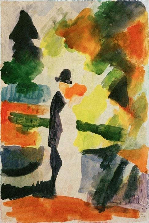 August Macke, Paar im Park (Park, Paar, Spaziergang, Malerei, Expressionismus, Wohnzimmer, Treppenhaus, Klassische Moderne, Wunschgröße, bunt)