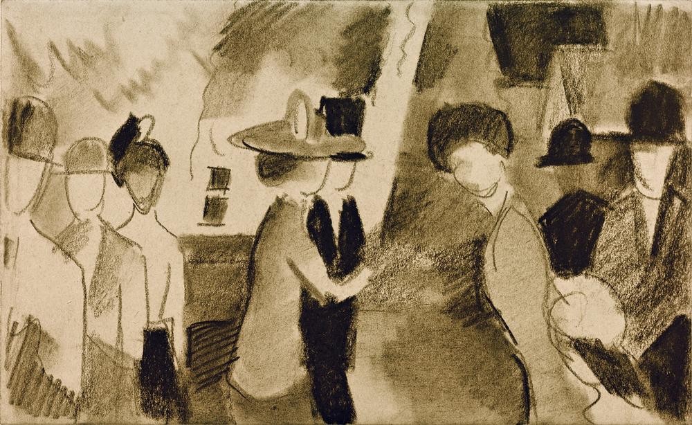 August Macke, Promenade II (Damenhut,Deutsche Kunst,Gesellschaftliches Leben,Gesellschaft,Herrenhut,Kopfbedeckung,Mode,Spaziergang,Hut,Expressionismus,Der Blaue Reiter,Flanieren,Promenade)