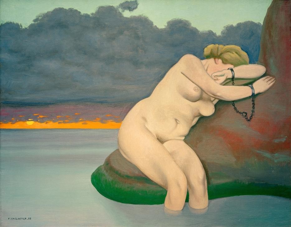 Felix Vallotton, Andromède enchaînée (Mythologie,Meer,Akt,Weinen,Felsen,Französische Kunst,Schweizerische Kunst,Gefangenschaft,Verzweiflung,Fesselung,Nabis,Gefangene,Griechisch-Römische Mythologie)