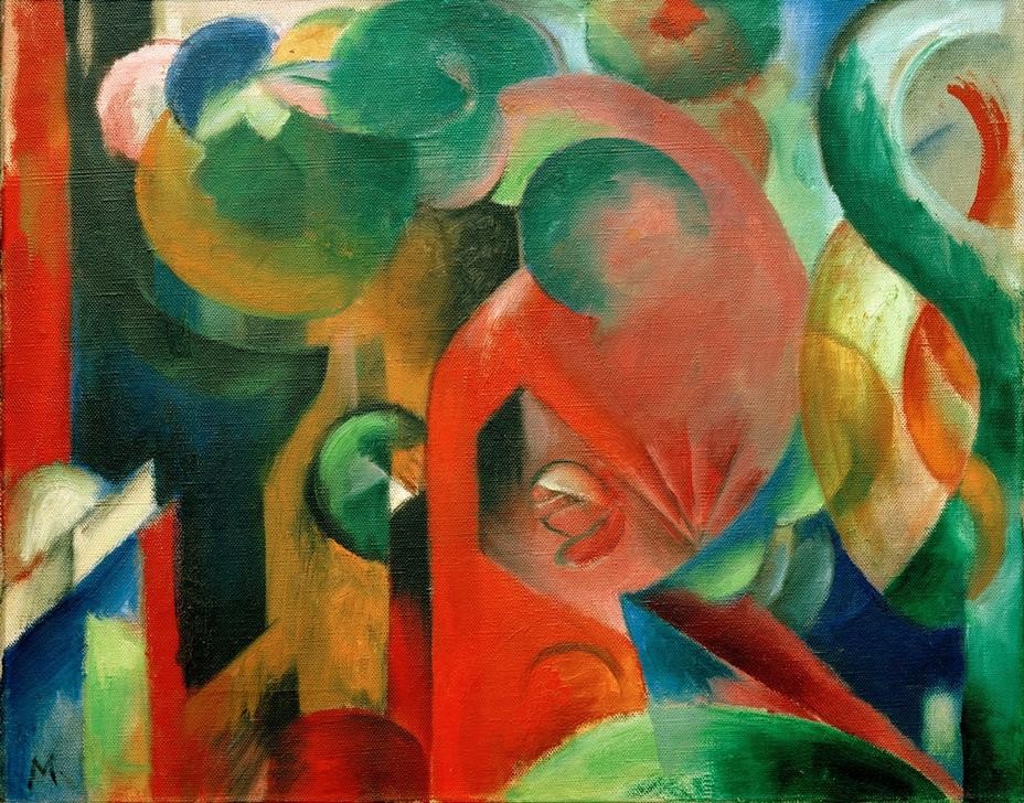 Franz Marc, Kleine Komposition III (Deutsche Kunst,Kunst,Expressionismus,Der Blaue Reiter,Abstrakte Kunst,Monogramm,Abstraktion,Form,Farbigkeit)