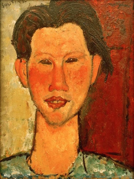 Amedeo Modigliani, Bildnis Chaim Soutine (Kunst,Maler (Künstler),Portrait,Italienische Kunst,Lächeln,Jüdische Kunst,Kopf,Rot,Person,Junger Mann)