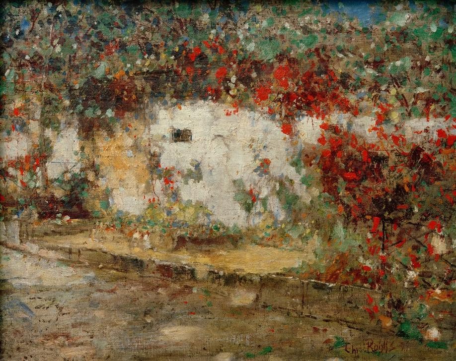 Christian Rohlfs, Friedhofsmauer in Weimar  (Mauer, Blumen, Friedhofsmauer, Straße, Impressionismus, Malerei, Wohnzimmer, Klassische Moderne, Wunschgröße, bunt)