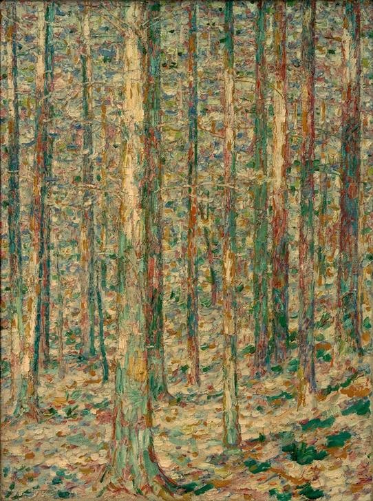 Christian Rohlfs, Kiefernstämme im Sonnenlicht  (Wald, Natur, Bäume, Kiefern, Expressionismus, Malerei, Wohnzimmer, Klassische Moderne, Wunschgröße, bunt)