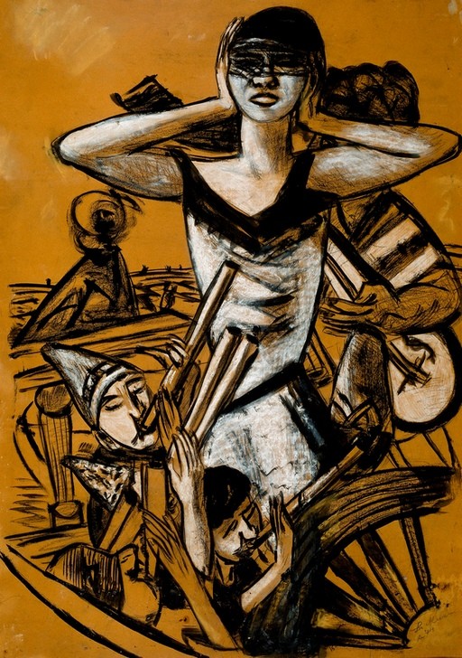 Max Beckmann, Karneval in Neapel (Karneval, Fasching, Kostüme, Italien, Musiker, laut, Expressionismus, Klassische Moderne, Malerei, Wohnzimmer, Treppenhaus, Wunschgröße, gelb/schwarz)