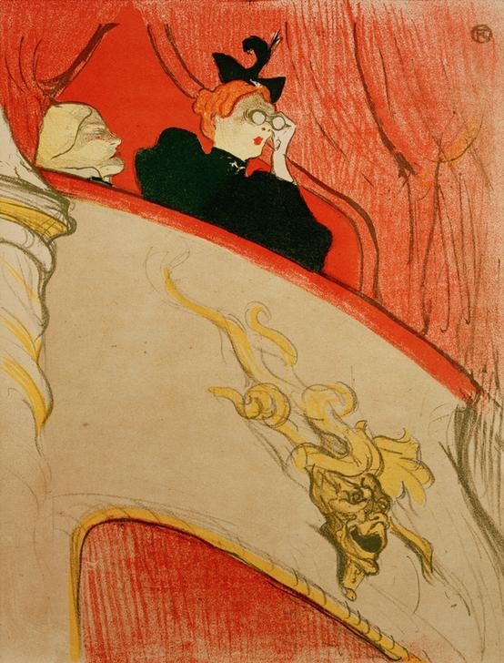 Henri de Toulouse-Lautrec, La Loge au Mascaron Doré (Gesellschaftliches Leben,Jugendstil,Kunst,Literatur,Optik,Freizeit,Theater,Programm,Portrait,Loge (Architektur),Opernglas,Französische Kunst,Publikum,Paar,Ausgehen,Theaterloge,Belle Epoque,Fin De Siecle,Zuschauen,Zuschauer,Monogramm,Zuschauerin)