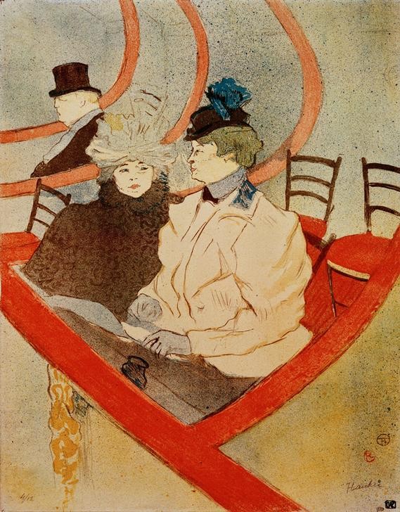 Henri de Toulouse-Lautrec, La grande loge (Frau,Jugendstil,Kunst,Freizeit,Theater,Ungleiches Paar,Lesbische Liebe,Homosexualität,Portrait,Loge (Architektur),Französische Kunst,Publikum,Sexualität,Paar,Ausgehen,Theaterloge,Belle Epoque,Fin De Siecle,Zuschauen,Frauenleben,Zuschauer,Monogramm,Jahrhun)