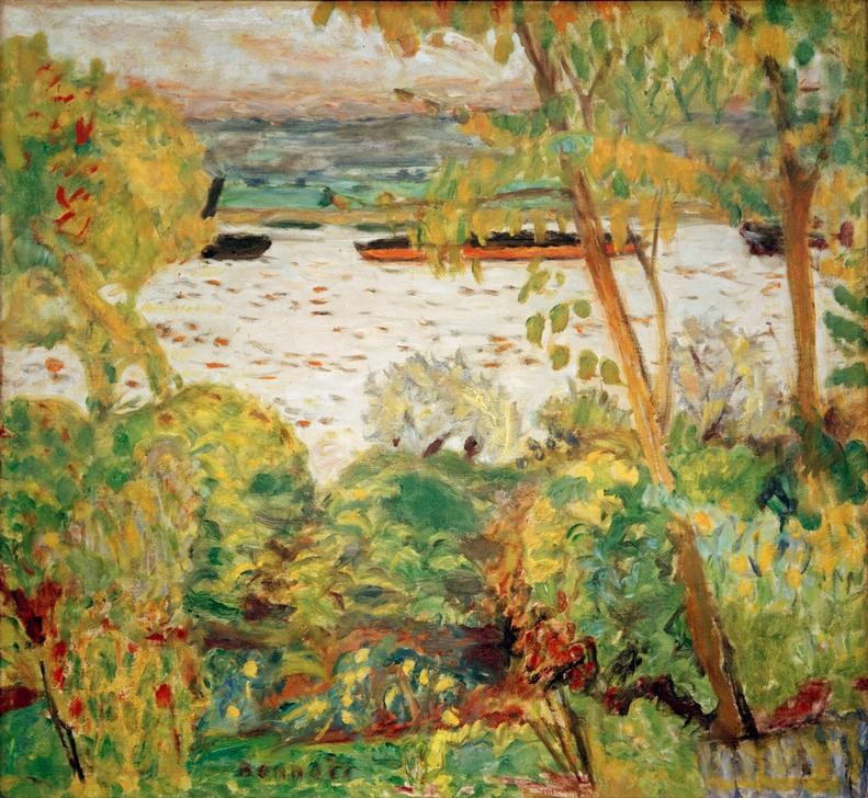 Pierre Bonnard, Remorqueur à Vernon (Kahn,Kunst,Landschaft,Schiff,Fluss,Französische Kunst,Binnenschiffahrt,Schlepper,Nabis,Flusschiffahrt,Schleppkahn,Schifffahrt)