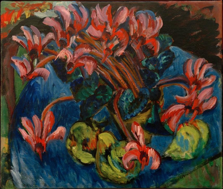 Ernst Ludwig Kirchner, Alpenveilchen zu Weihnachten (Botanik,Deutsche Kunst,Kunst,Veilchen,Expressionismus,Alpenveilchen,Die Brücke,Blume,Blüte,Rosa (Farbe),Cyclamen)