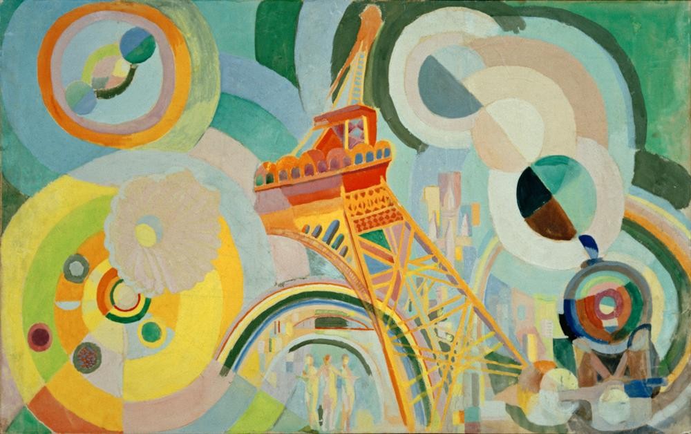 Robert Delaunay, Entwurf für das Wandbild ‘Luft, Eisen, Wasser' (Architektur,Brücke,Eisenbahn,Elemente,Fallschirm,Geometrie,Kunst,Lokomotive,Luft,Mythologie,Stadt,Verkehr,Wasser,Weltausstellung,Grossstadt,Allegorie,Abstrakte Kunst,Architekturdarstellung,Französische Kunst,Kreis,Entwurf,Eisen,Wahrzeichen,Abstraktion,Orp)