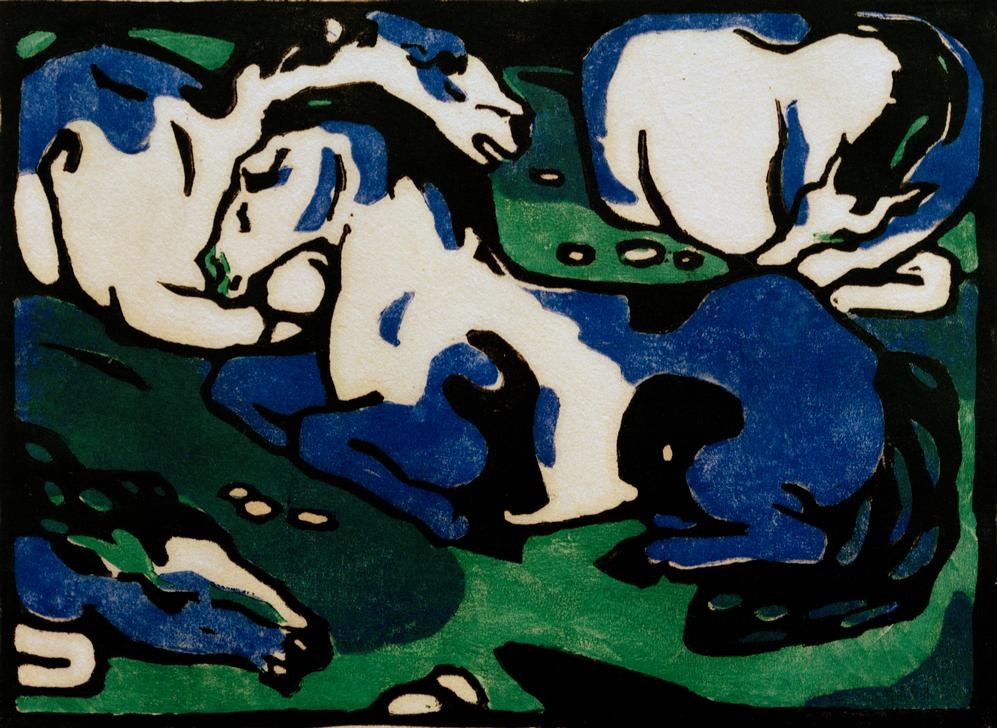 Franz Marc, Ruhende Pferde (Deutsche Kunst,Kunst,Pferd (Tier),Zoologie,Expressionismus,Der Blaue Reiter,Ausruhen,Tier,Herde)
