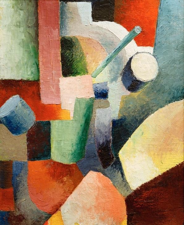 August Macke, Farbige Formenkomposition (Geometrische formen, Muster, absrakte Malerei, Wohnzimmer, Treppenhaus, Expressionismus,  Klassische Moderne, Malerei, Wunschgröße, bunt)