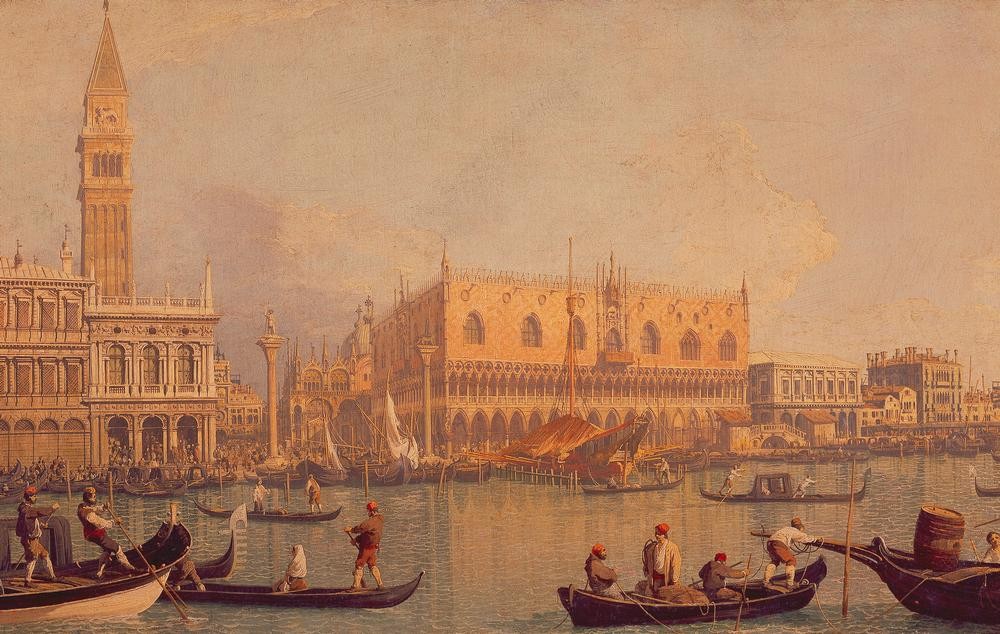 Giovanni Antonio Canaletto, Der Dogenpalast und der Markusplatz (Venedig, Städte, Italien, Paläste, Architektur, Barock, Vedute, Klassiker, Wunschgröße, Wohnzimmer)